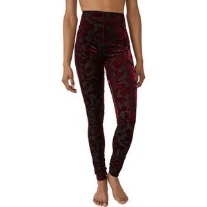 Free People Burgundy Red Velvet Burnout Semi Sheer High Rise Leggings